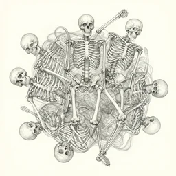 chaotic line sketch of skeletons overlapping wireframe by james ensor