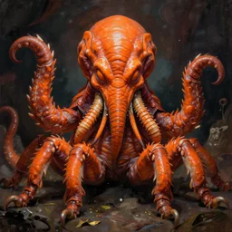 centered zoological portrait of orange cthulhu by gregory manchess in the style of egon sciele