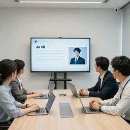 modern office workers meeting in a conference room to looking at a presentation on AI