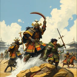 shogun total war concept art, by sega, frank miller, mœbius, frank frazetta