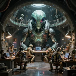 inside of a alien hunters workshop, by Cedric Peyravernay, highly detailed, excellent composition, cinematic concept art, dramatic lighting, trending on ArtStation