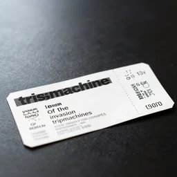 photo of a concert ticket on a table, bandname is tripmachine, tour is invasion of the tripmachines, realistic digital art, 3 d render of a huge futuristic steampunk generator, 8 k, fluorescent colors, halluzinogenic, multicolored, exaggerated detailed, unreal engine