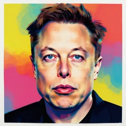 the portrait of arrogant elon musk, colorful pop art, modern art, by andy warhol