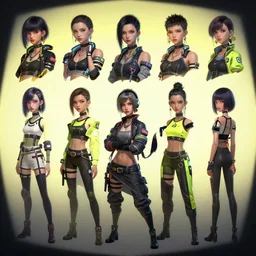 cyberpunk female character detail designs, Kim Jung Gi, Greg Rutkowski, Zabrocki, Karlkka, Jayison Devadas, Phuoc Quan, trending on Artstation, 8K, ultra wide angle, pincushion lens effect