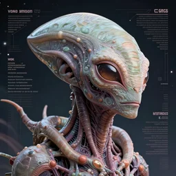 retrofuturistic portrait of a biological alien creature, space graphics art in background, close up, wlop, dan mumford, artgerm, liam brazier, peter mohrbacher, 8 k, raw, featured in artstation, octane render, cinematic, elegant, intricate, 8 k