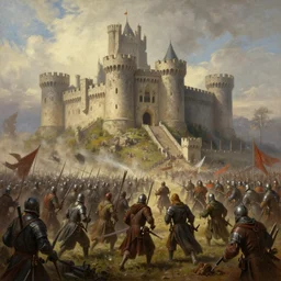 painting of a castle siege, full view, popular on artstation, artstationhd, artstationhq 8 k, volumetric lighting, super focused, no blur, trending on artstation, ultra detailed, by artgerm and james gurney, greg rutkowski, 1 5 8 0 art