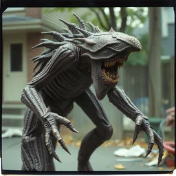 detailed color analog medium format photo a sleeper stalker monster creature designed by neill blomkamp, gantz, silent hill, in toronto neighbourhood in the 1 9 9 0's. polaroid, high production value, intricate details, 8 k resolution, hyperrealistic, hdr, photorealistic, high definition, tehnicolor, award - winning photography, masterpiece, amazing colors,