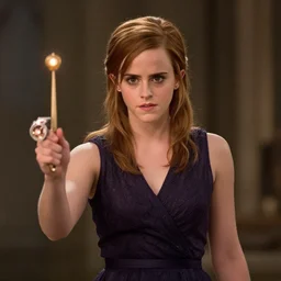 A photo of Emma Watson casting a magical spell