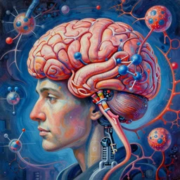 a psychedelic ultrarealistic vibrant painting with almost symbolic and chemical details of the living brain of the american neurologist expert in robotics and neurophysics who was born in kansas city, missouri on february 1 9, 1 9 1 0, surreal conceptual neural work art, cinematic octane render dystopian and utopic art at the same time