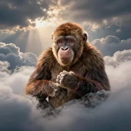the ghost of Harambe peering through the clouds, mystical vision, spiritual awakening, blessed and based,