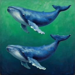 surreal surrealism surrealist painting of whales, blue and green
