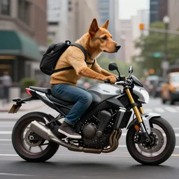 a anthropomorph dog man riding a motorbike in New York ultra detailed, 8k, by Tomasz Alen Kopera and Tony Sart