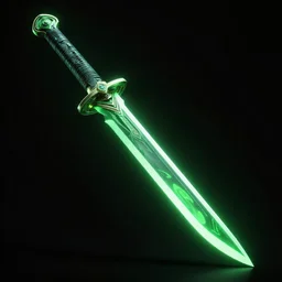 a hyperrealistic render of a neon blade, futuristic, dramatic green lighting, black background