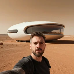 a man selfie futuristic house on mars