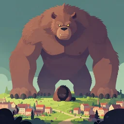 giant monstrous aggressive furry creature lurking over a cowering smaller creature, in the foreground a small town, epic science fiction art, clean cel shaded vector art. shutterstock. behance hd by lois van baarle, artgerm, helen huang, by makoto shinkai and ilya kuvshinov, rossdraws, illustration