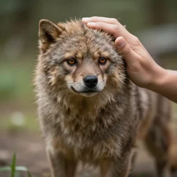 photo of a human petting an real life cryptid!!!, photorealistic, sharp focus, 4 0 0 0 k, f 1. 4