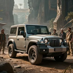mahindra thar tribe members watching nearby an epic fantasy dramatic lighting cinematic establishing shot extremely high detail photorealistic, by zaha hadid, octane render