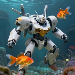 a gold fish piloting a mech suit