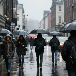 raining eyeballs on a busy street
