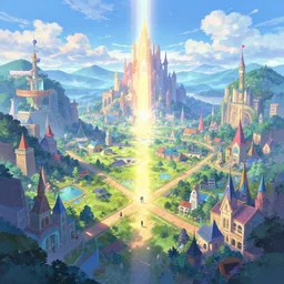 wonderland fairytale valley landscape crossroad beauty vibrant digital matte cyberAquarium artstation, cgsociety, 8k  behance hd by Jesper Ejsing, by RHADS, Makoto Shinkai and Lois van baarle, ilya kuvshinov, rossdraws global illumination radiating a glowing aura  rays of sunlight