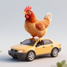 chicken on top of a car, 3d render