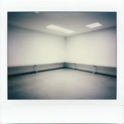 polaroid photograph of a large white empty breakroom, retrofuturist liminal space, familiar place, clean, black mold, amateur, unreal engine, photorealistic, trending on artstation