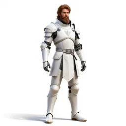 bearded fencer in white gear, detailed 3d character render, full body, standing, isolated on a pure white background, centered, whole figure in frame, sharp focus, studio lighting