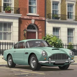 a wholesome animation key shot of one focused shortened aston martin db 5, in a rich london mews residential street, waist height, medium range, studio ghibli, ( pixar ) and disney animation, sharp, very detailed, unreal engine 5 render, bloom, high resolution, anime key art by greg rutkowski