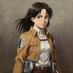 oil painting of a young eurasian winona ryder as mikasa ackerman from attack on titan, highly detailed, artstation, michael whelan style