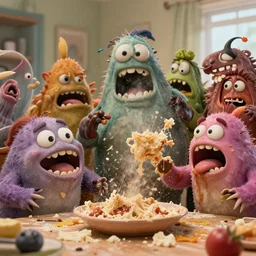 aaahh!!! real monsters messy food fight, detailed facial expressions