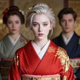 dreamlike luxury stunning aubrey plaza portrait, pale red and gold kimono, art by artgerm, wlop, loish, ilya kuvshinov, 8 k realistic, hyperdetailed, beautiful lighting, detailed background, depth of field, symmetrical face, frostbite 3 engine, cryengine,