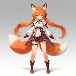 A beautiful fox lady, official Genshin Impact character concept, anime, kawaii, full-body portrait, by Artgerm, Sakimichan, and LeahPi, professional character designer, trending on Artstation, highly detailed, cgsociety