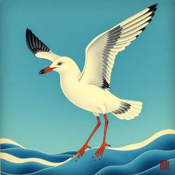 a beautiful painting seagull, by ukiyo - e award - winning art color screen printing