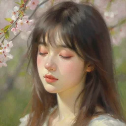 detailed portrait of pretty anime girl anna, closed eyes, spring light, painting by gaston bussiere, craig mullins, j. c. leyendecker