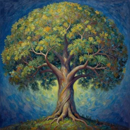 the sacred tree by alex grey in the style of oil painting visionary art, intricate artwork  octane render, trending on artstation, very coherent symmetrical artwork
