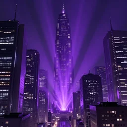 a futuristic cyberpunk city at night, purple ray traced light by WLOP and tony sart, god rays, fantasy art, 4k, HDR, photorealistic, 8k, trending on artstation