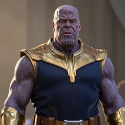 Vin Diesel looking like Thanos, photorealistic, cinematic shot