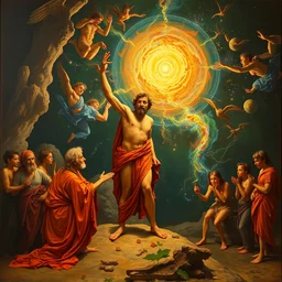 a michael angelo painting of god preparing to end the universe. 8 k resolution, beautiful art.
