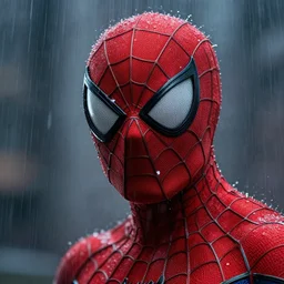 Peter Parker as Spiderman , broken mask, heavy rain ,dramatic, intricate, highly detailed, concept art, smooth, sharp focus, illustration, Unreal Engine 5, 8K