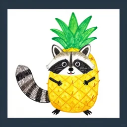 a kids drawing of a raccoon with a pineapple