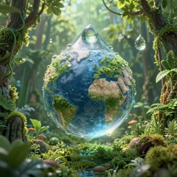nature in drops of dew, within every dewdrop a world of struggle, surrounded by sustainable earth architecture fantasy intricate elegant under, lush volumetric lighting 3 d modelling