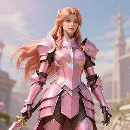 paladin woman, beautiful, pink armor, fantasy, 🍑, artstation