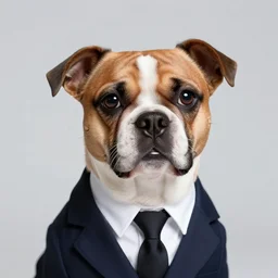a high detail shot of a dog wearing a suit, realism, 8k