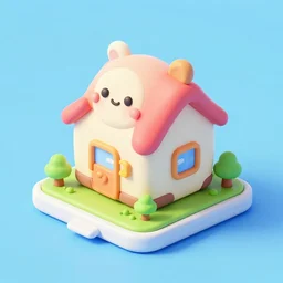 chubby cute mobile game house, 1 0 0 mm, 3 d render, isometric, blue background,