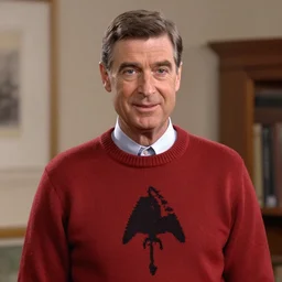 mister rodgers in a bloodstained sweater