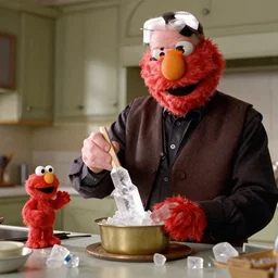 Walter White cooking crystals with Elmo