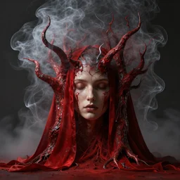 magical trees from hell, chiaroscuro, red fabric, metallic parts from heaven, transparent smoke concept art, octane render, unreal engine 5, highly detailed, high quality, 8 k, soft lighting, realistic face, path traced, digital art,
