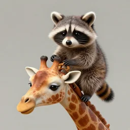 highly detailed matte painting of a cute raccoons riding a giraffe, by mark ryden, lowbrow, 8 k resolution.