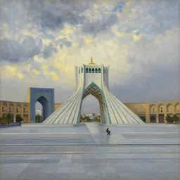painting of azadi square, tehran, early morning, cloudy, by van gogh