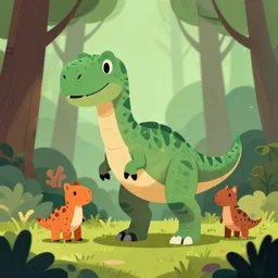 an illustration of a dinosaur hv 4 h in the woods, trending on artstation, central composition, very cartoon, shape focus, high detailed, by anton fadeev bx 1 8